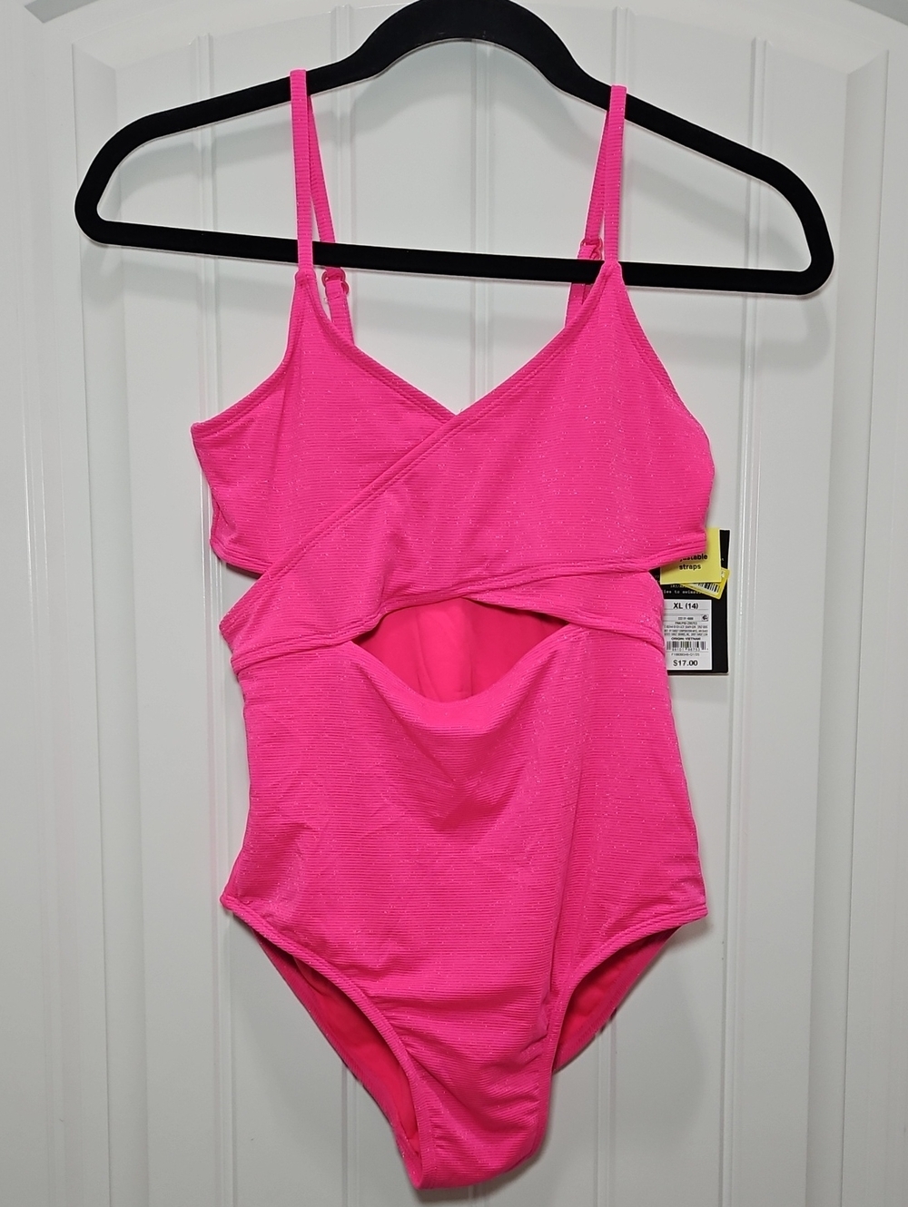 Art Class Girl's Hot Pink Cutout One-Piece Swimsuit New XL (14) Colorful Sparkle